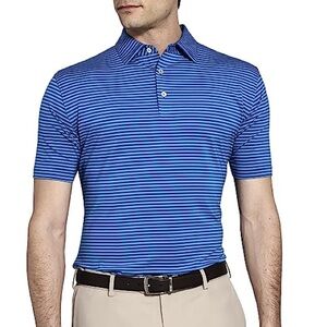 Peter Millar Navy and Light Blue Striped Polo golf size M